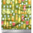 thumbnail image 1 of Soimoi Green Georgette Viscose Fabric Bottle & Glass Kitchen Decor Fabric Printed Yard 42 Inch Wide, 1 of 3