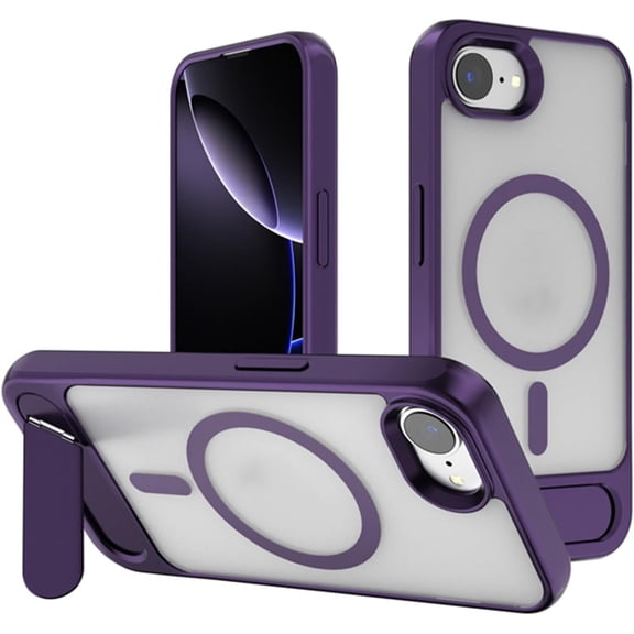 KOMI Magnetic Compatible with iPhone 16E Case, [Built-in Invisible Kickstand][Compatible with MagSafe][Military Grade Shockproof] Slim Translucent Matte Case for iPhone 16E 6.1" 2025 Purple