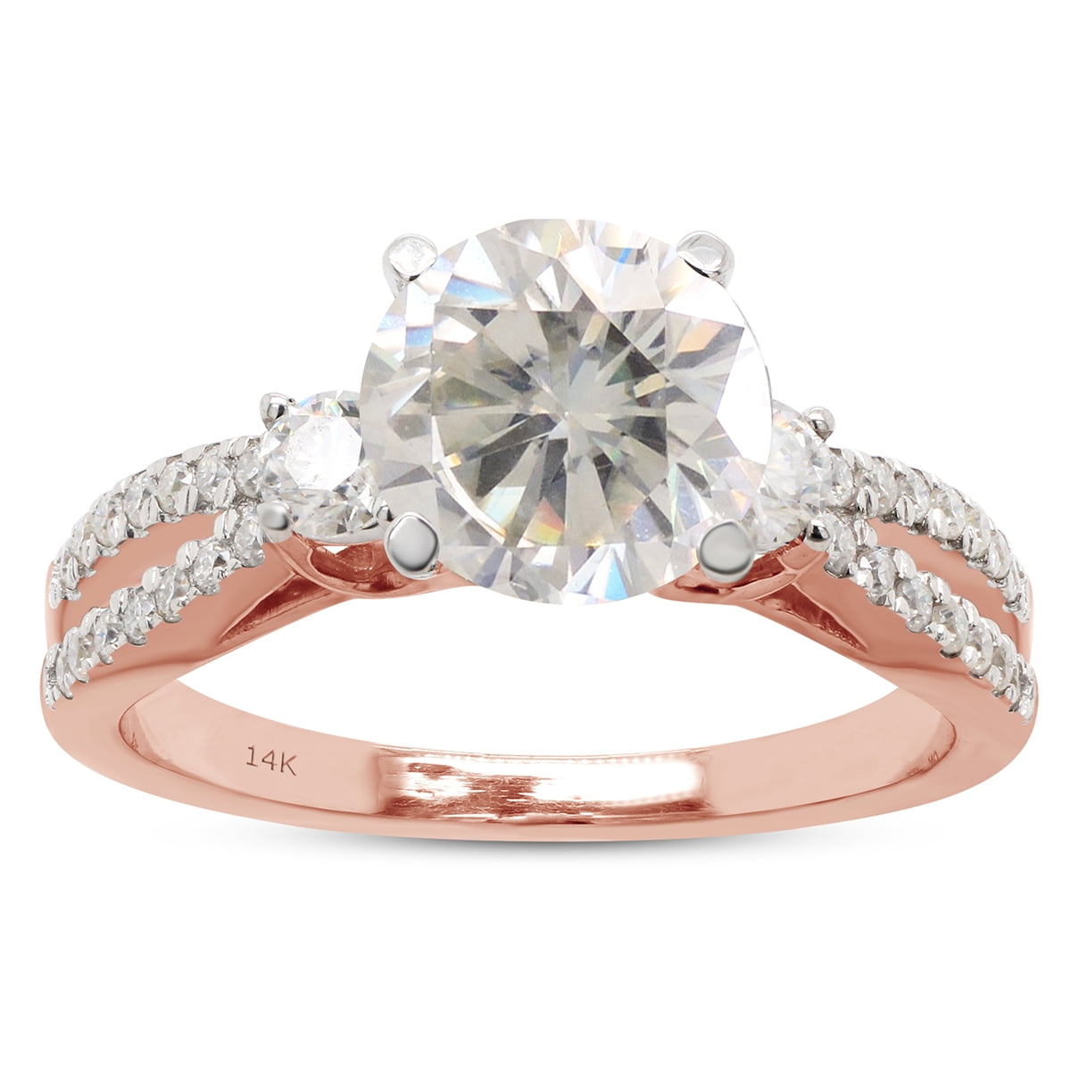 AFFY Round Simulated Sapphire Split Shank Solitaire Ring 1 Cttw 14k Rose Gold Over Sterling Silver-8