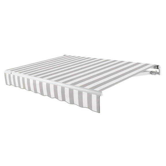 Awntech 16' x 10' Maui Left Motorized Patio Retractable Awning, Gray/White Stripe