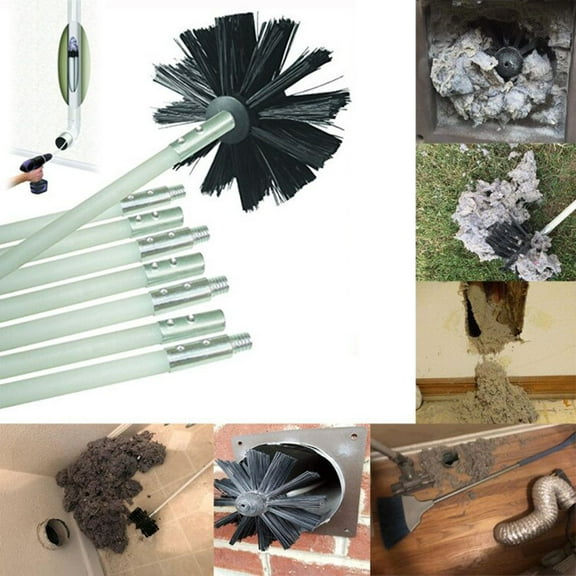 16 Feet Dryer Vent Cleaning Brush, Flexible Lint Brush with Drill Attachment, Lint Remover, Extends Up to 15 Feet, Synthetic Brush Head, Use with or Without a Power Drill