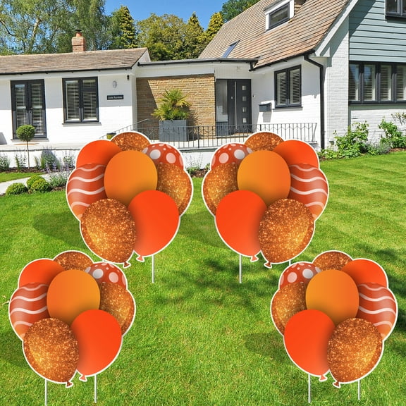 Victory Store Orange Balloon Outdoor Birthday Party Signs with Stakes 22742b, Set of 4