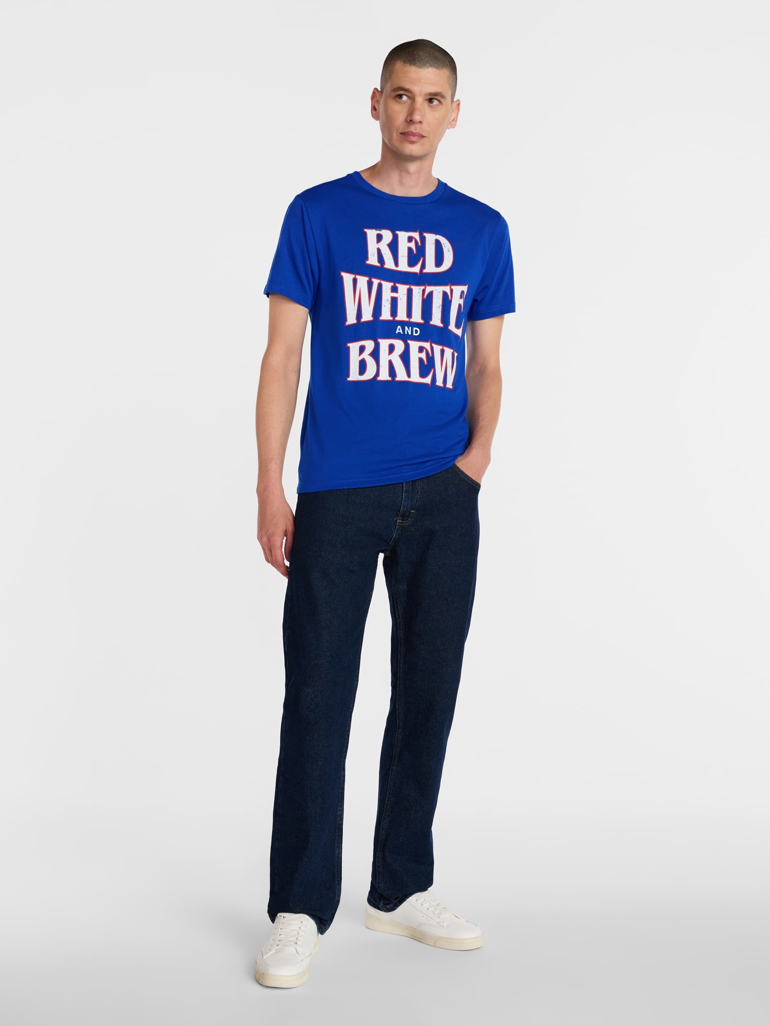 Americana Men's and Big Men's Red White Brew Graphic Tee Shirt from Way to Celebrate, Sizes XS-3XLT