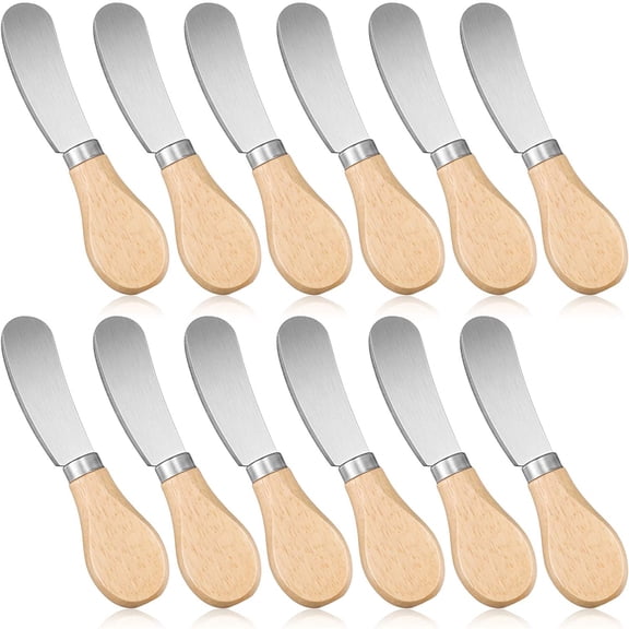Cheese Spreader Knives, Wooden Handle, 304 Stainless Steel Cocktail Knives Spreaders for Condimets, Cheese, Butter, Charcuterie Board Accessories, Snack Time, Party (12PCS)