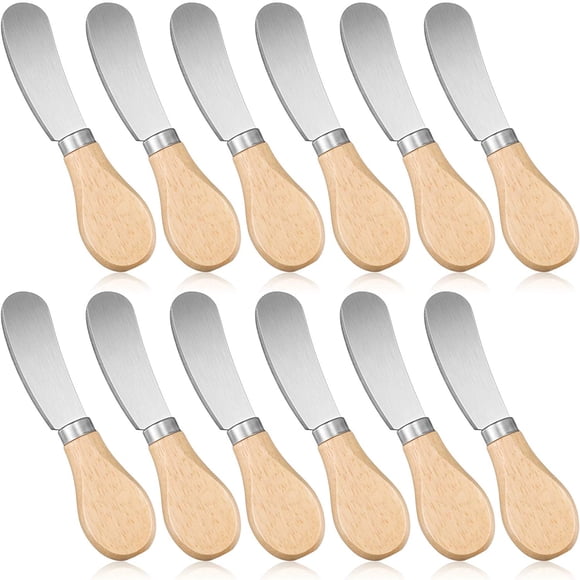 12 Pieces Cheese Spreader Cheese Butter Spreader Stainless Steel Butter Spreader Knives with Bamboo Handle Sandwich Cream Cheese Cake Condiment Knife Set