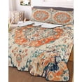 thumbnail image 2 of Quilts Twin Size, Orange Beige Boho Soft Comforter Bedding Set for Bed, Vintage Ethnic Abstract Art Floral Lightweight Quilted Bedspread with Pillow Cover(2 Pieces) for All Season, 68x86 Inch, 2 of 6