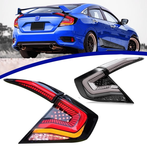 PrismBeam Clear LED Tail Lights For 2016-2022 Honda Civic Sedan 10th Gen Set