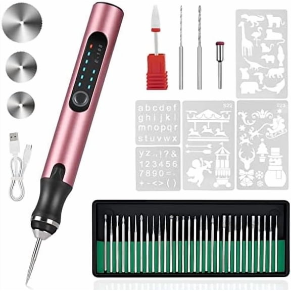 Electric Engraving Pen with 37 Bits, USB Rechargeable Cordless Engraving Machine, Portable DIY Rotary Engraver for Jewelry Wood Glass Stone Carving (Rose red)
