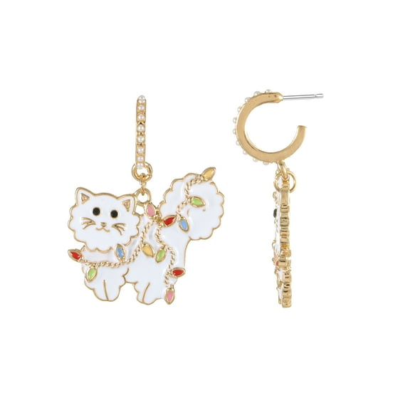 Holiday Time Cat in Christmas Lights Earrings, 1 Pair
