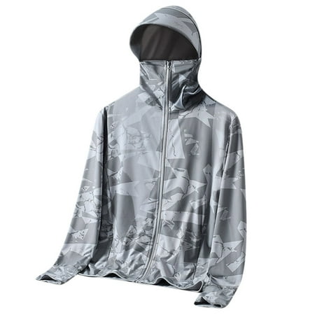YUTK Fishing Shirts for Men UPF 50+ UV Sun Protection Long Sleeve T-Shirt Lightweight Quick Dry UV Hoodies Tees with Mask Gray M