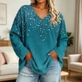 thumbnail image 3 of Womens V Neck Long Sleeve Tops Plus Size Printed Casual Blouses Soft Comfortable Shirts Summer Fall Tops Loose Fit Pullover Tops Daily Wear Outfits Tops, 3 of 7