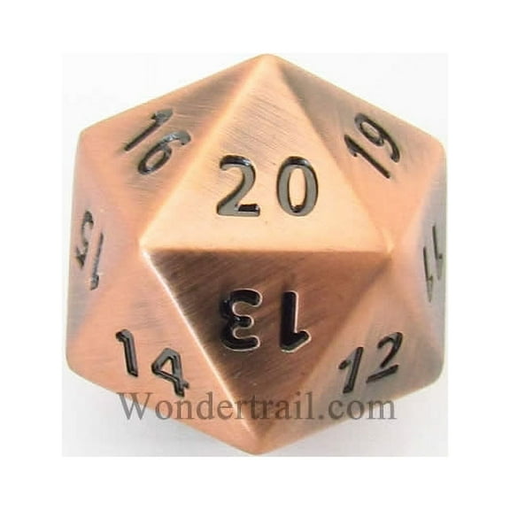 Antique Copper Coloered Metal Die with Black Numbers D20 33mm (1.3in) Pack of 1 Crystal Caste