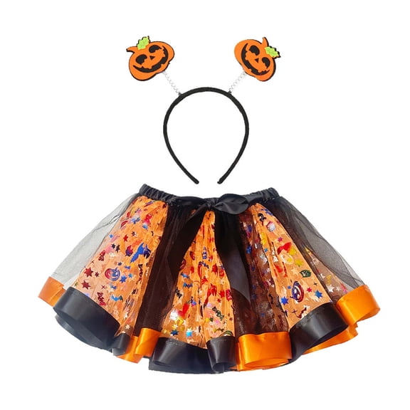 YAYUBA Halloween Skirt for Girls Kids Girls Ballet Skirts Halloween Party Prints Dance Skirt Hairband Set Halloween Gifts