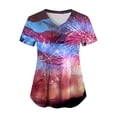 thumbnail image 6 of GEWSEY Women's 4th of July Nurse Scrub Top Patriotic Floral Print Nurse Shirt Plus Size V Neck Short Sleeve Nurse Uniform (Purple, L), 6 of 8