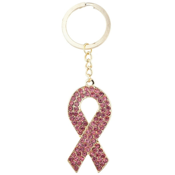 Lux Accessories Lux Accessories Gold Tone Pink Stone Breast Cancer Awareness Ribbon Keychain