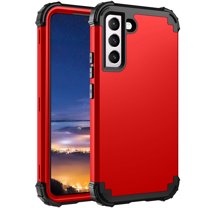for Samsung Galaxy S21 FE Case, 3 in 1 Heavy Duty Rugged Hybrid Anti Slip Shockproof Hard PC Cover Soft Silicone Bumper Non-Slip Protective Phone Case Cover for Samsung Galaxy S21 FE,Red