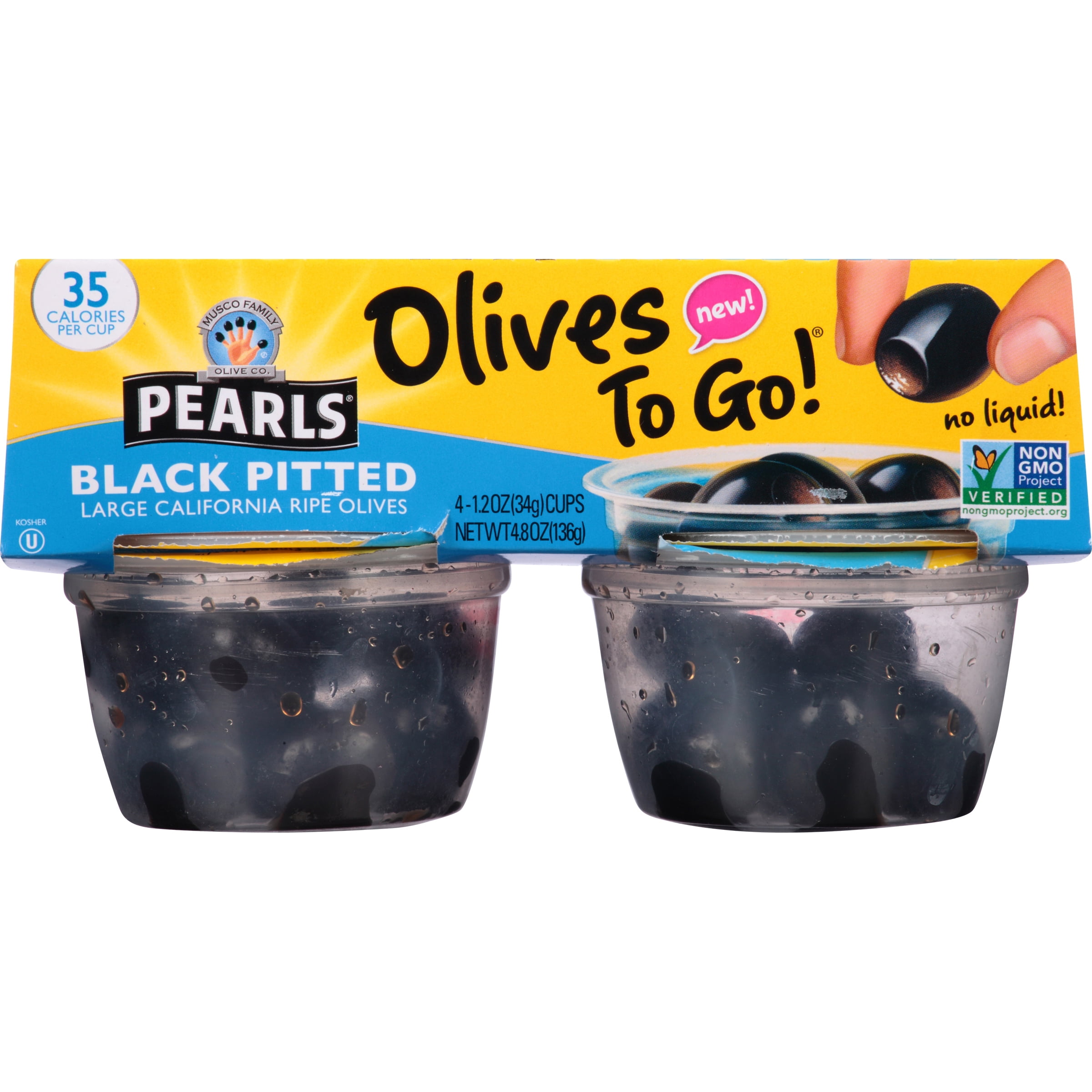 Pearls Olives To Go! Large Ripe Pitted Black Olives, 6 Packages of (4) 1.2 Ounce Servings