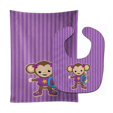 Monkey with Backpack Baby Bib and Burp Cloth