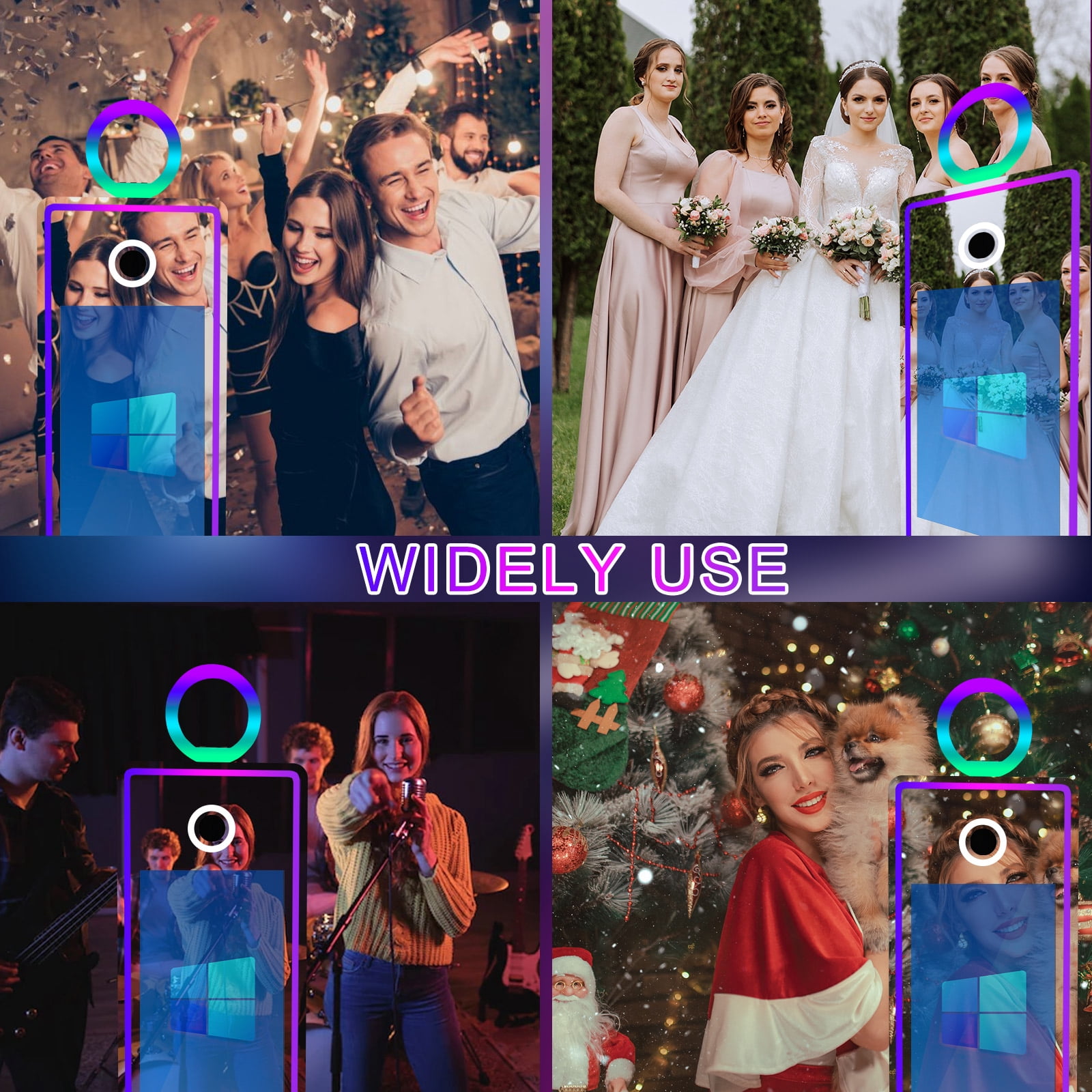 WideMeet 65''Portable Magic Mirror Photo Booth 32''Touch Screen with RGB Light Selfie Machine for Party