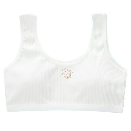 Girls Training Bras Cute Sports Bra Ribbed Seamless Wirefree Everyday No-Padded Cotton Comfort Underwear Bralette  White  XL
