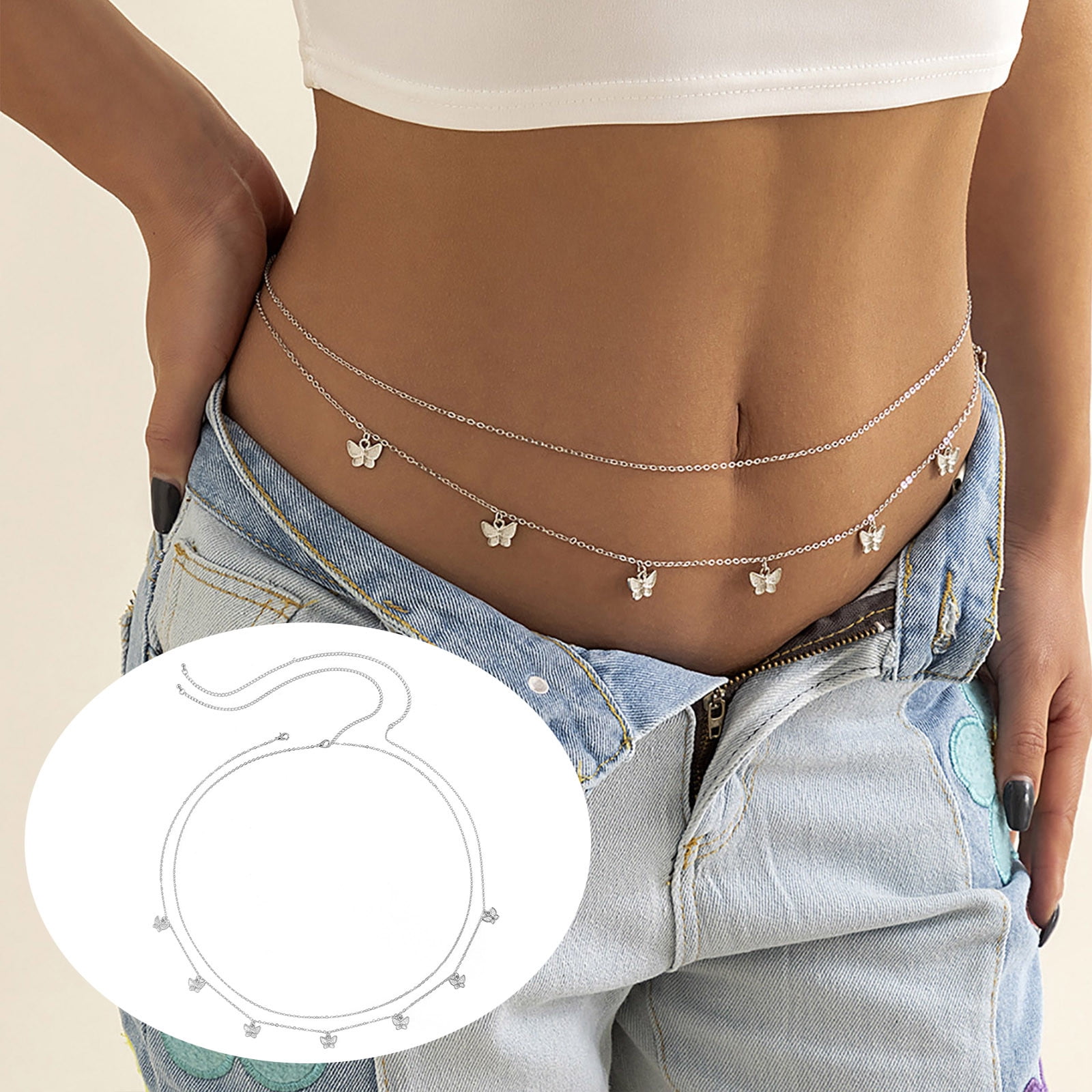 Layered Butterfly Waist Chain Belly Chain Belts for Women Waist Chains for Women Girls Body Accessories 2 Pcs,Temu