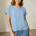 thumbnail image 4 of cocolona Summer Tops for Women Short Sleeve Crew Neck Button Asymmetrical Hem Shirts Dressy Casual Solid Color Blouses, 4 of 6