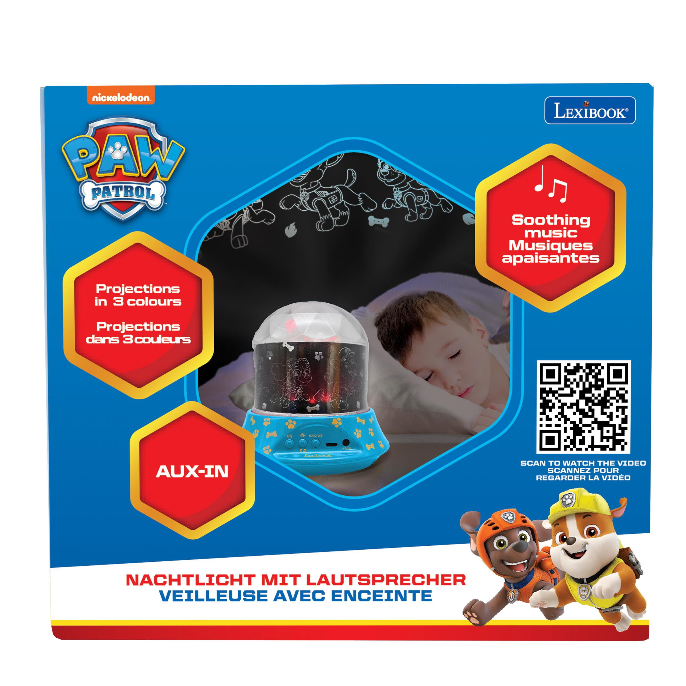 Lexibook, Paw Patrol, Nightlight with Speaker, Projections of the Paw Patrol Universe, Kaleidoscopic Lights on the Ceiling, Speaker with Auxiliary Plug, Rechargeable