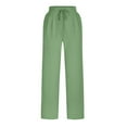 thumbnail image 3 of Womens Casual Linen Pants Straight Leg Drawstring Elastic High Waist Loose Comfy Trousers with Pockets, 3 of 5