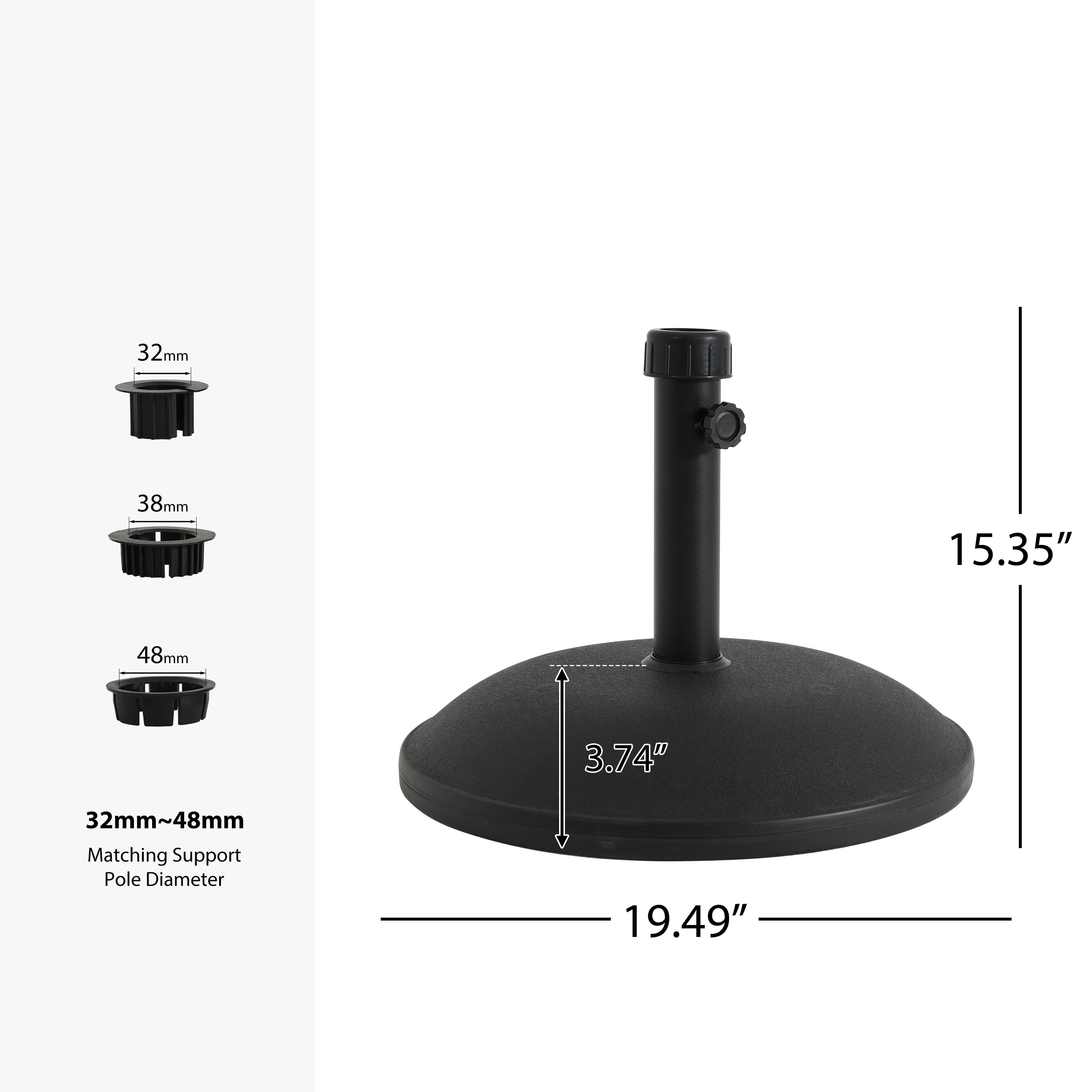 Umbrella Base 55 Pound Round with Concrete Fill and Resin Shell, Heavy Duty Patio Umbrella Stand and Outdoor Shade Base, Black