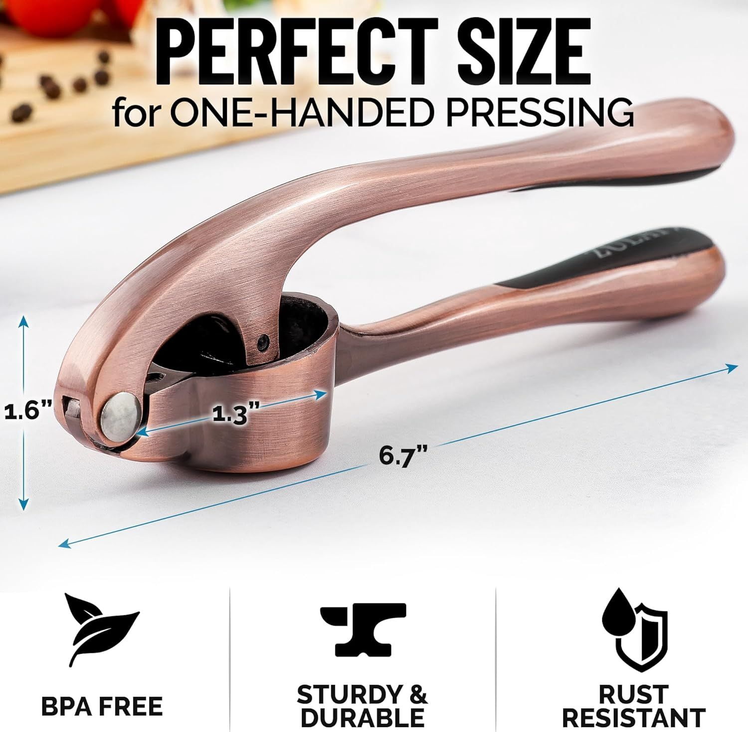 DIANJIE Kitchen Premium Garlic Press Set Rust Proof Professional Garlic Mincer Tool Easy Squeeze Easy Clean Soft Ergonomic Handle Silicone Garlic Peeler Brush Copper