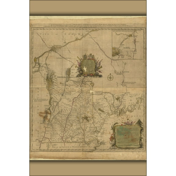 24"x36" Gallery Poster, map of New Hampshire in New England 1784