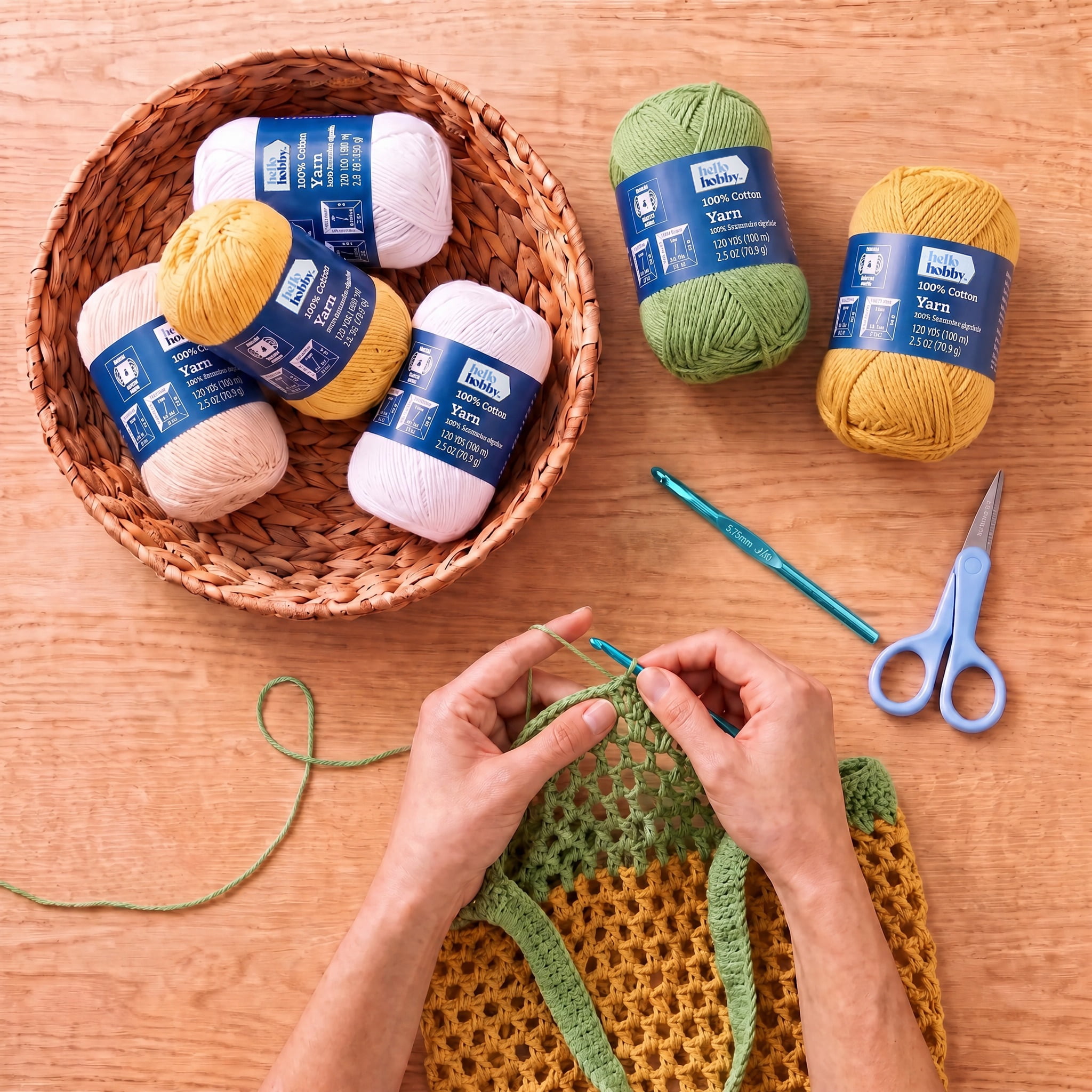 Hello Hobby Size 4 Medium Weight Cotton Rosemary Yarn, 2.5 oz, 120 yds