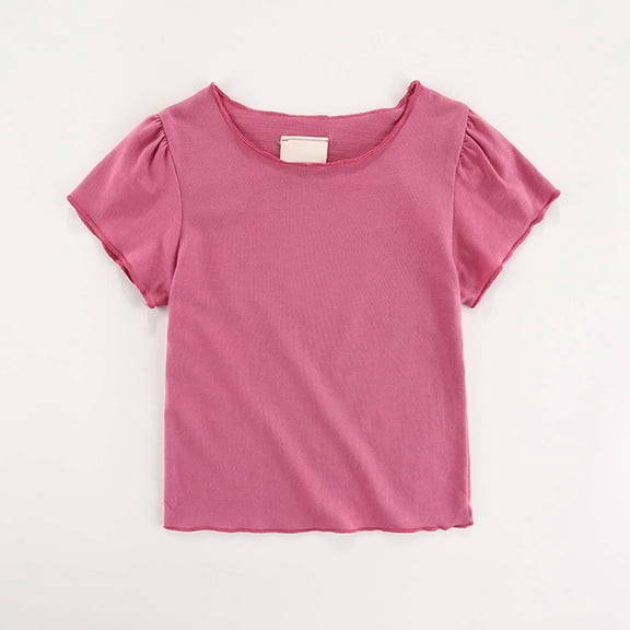 FAOWME Toddler Baby Girls T Shirt Short Sleeve Round Neck Solid Color Comfortable Breathable Fashion Tee Top For Casual Daily Wear,Hot Pink,3-4 Years