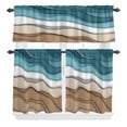 thumbnail image 2 of Kitchen Window Curtains Valance and Tier Set, Teal Gradient Water Ripple Abstract Geometric Rod Pocket Tier Curtain Valance Set, Summer Ocean Coastal Light Filtering Cafe Curtains for Bedroom, 2 of 9
