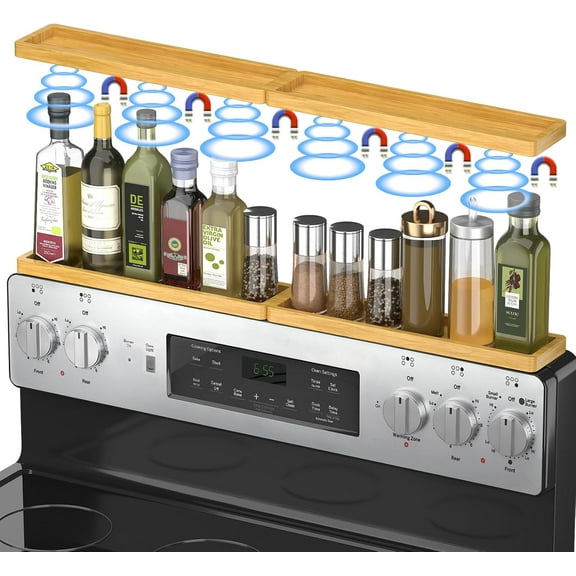 CozyNestFinds Magnetic Stove Top Shelf for 30" Stoves, Over Oven Shelf Above with Bamboo Spice Rack Organizer, Heat-Resistant, Space-Saving Solution for Kitchen Storage