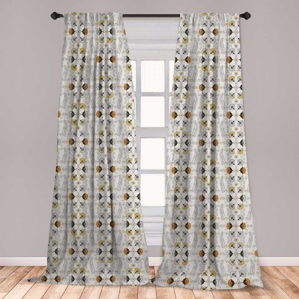 Grey and Yellow Curtains 2 Panels Set, Paisley Style Flowers Ivy Swilrs ...
