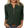 Ribbed Tops for Women 3/4 Sleeve Fall Sweater Soft Cable Knit Casual Button Up Henley V-Neck Basic Tunic Top