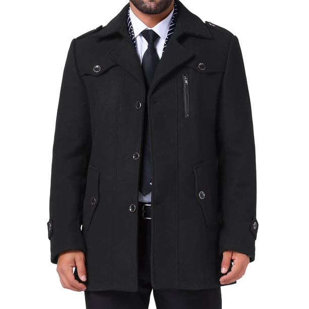 Abrigo de media longitud INSPIRE CHIC para hombre, abrigo de invierno con cremallera y un solo botón, abrigo de negocios con cuello de bufanda, color negro