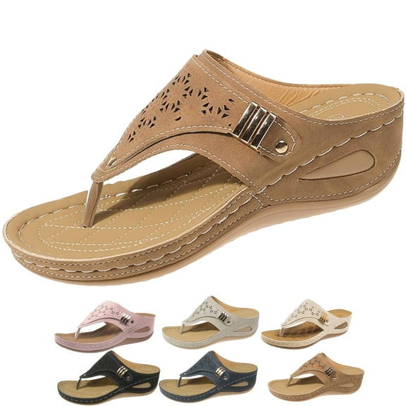 CHICVOMEY Flip Flops for Women Wedge Sandals Slip On Shoes Beach Dressy Casual Boho with Arch Support Wedge Heel Vintage Wide Width Sandals