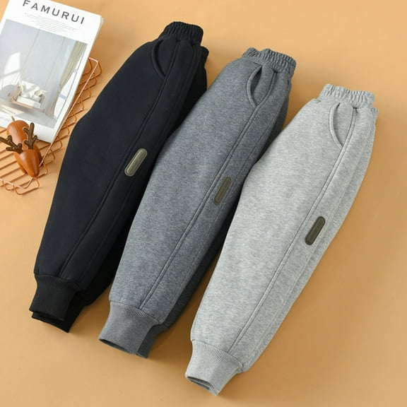 WOLLED Boy's Casual Fleece Lined Sweatpants for Kids Youth Spring Fall Jogger Pants 3-15 Years Toddler Loose Elastic Waist Thickened Trousers