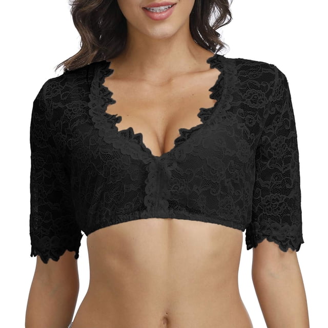 Gibobby lencería Sexy mujer 1 pieza con aros chaleco encaje blusa Dirndl negra XXL