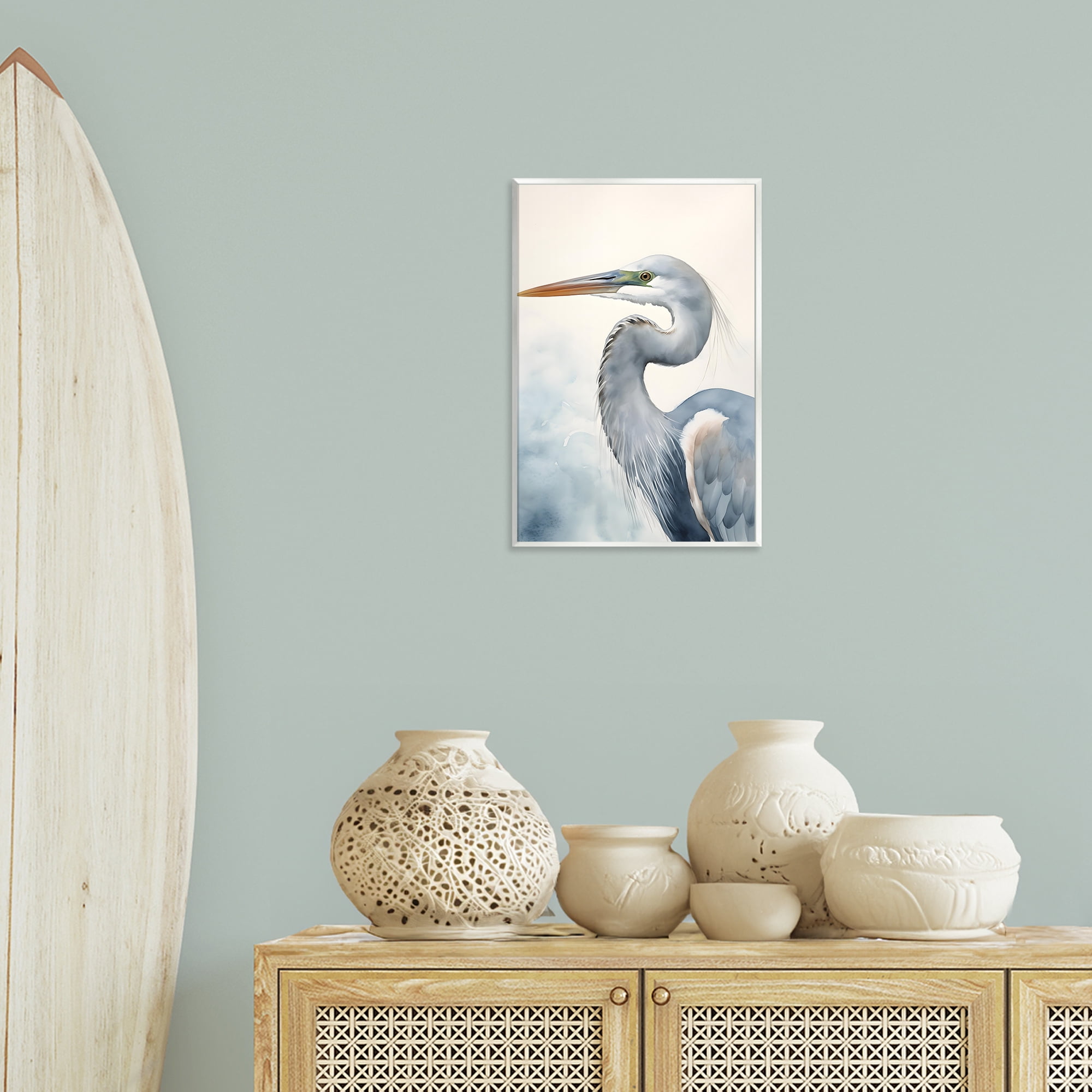 Stupell Industries Quiet Heron Looking Left Animals & Insects Painting Unframed Art Print Wall Art, 13 x 19