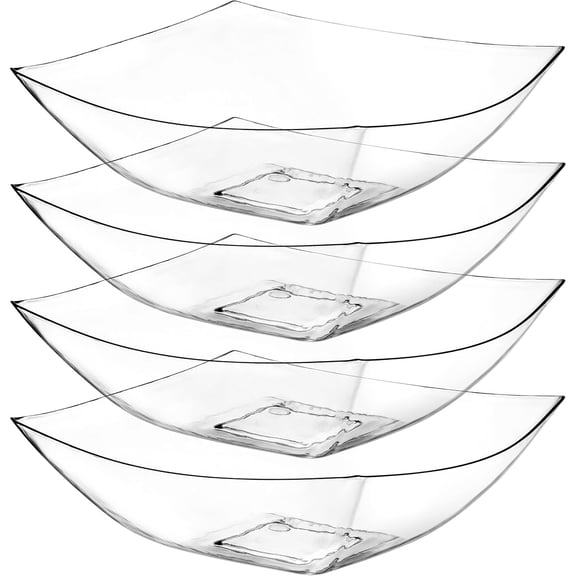 Clear Plastic Serving Bowls for Party (32oz - 4 Pack) Square, Disposable, Salad & Fruit Bowls for Party Table, Candy Containers for Candy Buffet