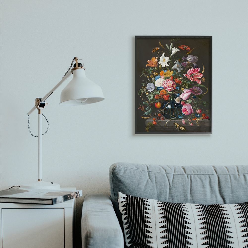 Stupell Industries Elegant Floral Bouquet Butterfly and Fruit Details Framed Wall Art Design by Ziwei Li, 24" x 30", Black Framed