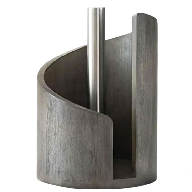 Mountain Paper Towel Holder Countertop, Natural Mango Wood Round Base with Iron Stand, Rustic Wooden Dispenser for Jumbo and Mega Rolls, Effortless One Hand Tearing for Kitchen