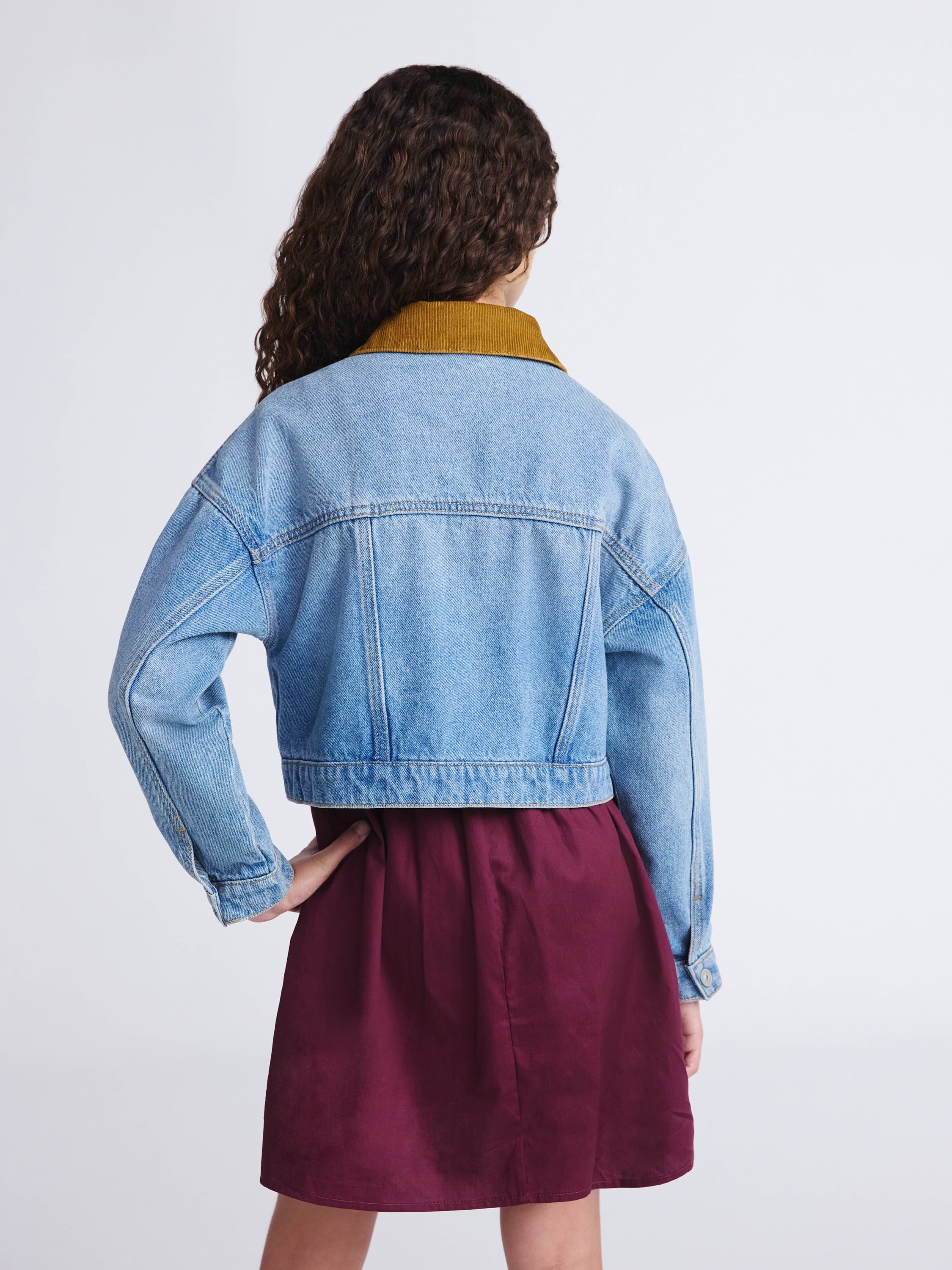 Weekend Academy Girls Denim Workwear Jacket with Corduroy Collar, Sizes 4-18
