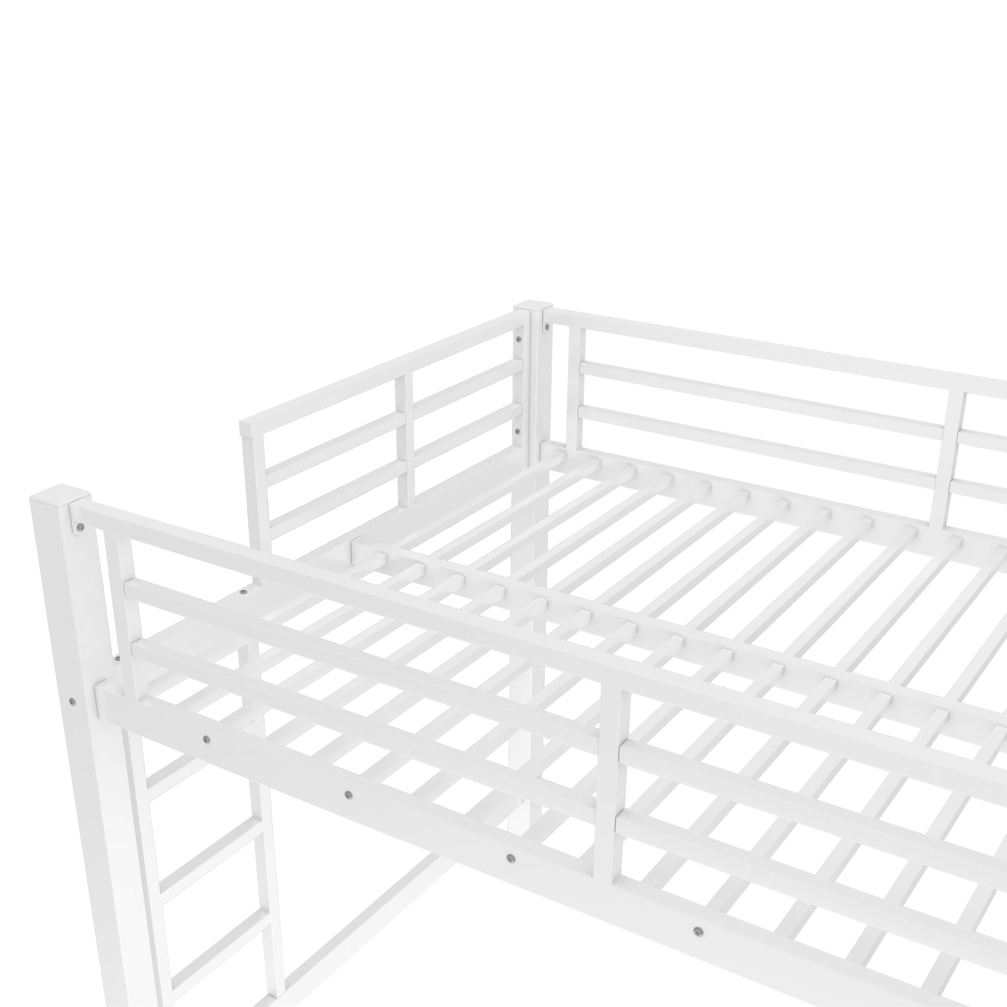 Leumius Full Size Metal Loft Bed Frame, Loft Bed with Easy Climbing Ladder and Guardrails for Kids Teens Adults White