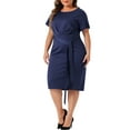 thumbnail image 2 of DARING DIVA Plus Size Round Neck Short Sleeve Belted Knot Tie Dress 1X Navy Blue, 2 of 6