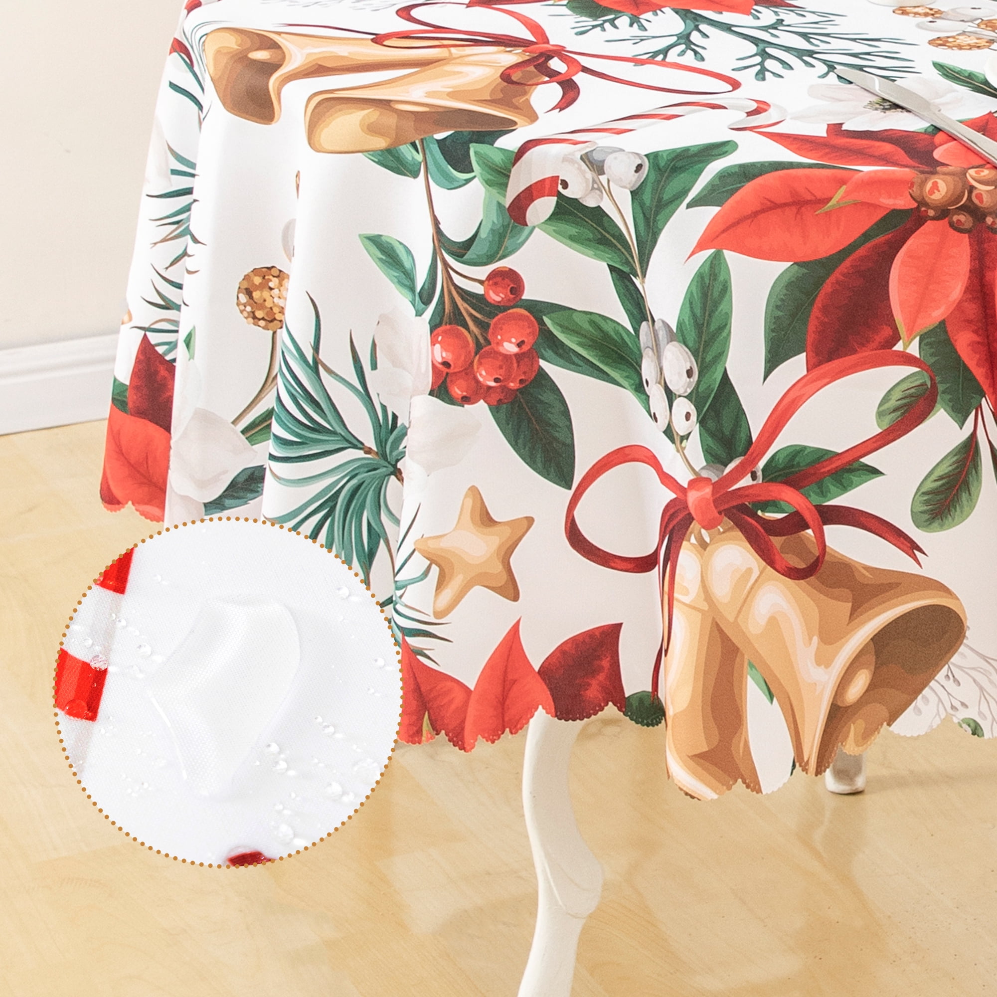 RAY STAR Polyester Christmas Tablecloth 60 inch Round Machine Washable Table Cloths, Thick Can not See Through Heavy Duty Tablecloth