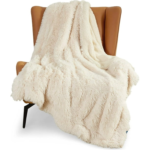 Bedsure Faux Fur Twin Blanket Cream Fluffy Blankets & Throws Shaggy
